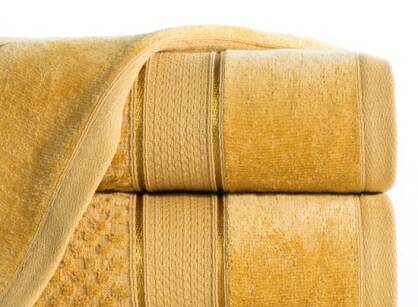 Ręcznik bawełniany 70x140 JESSI musztardowy z fakturą krateczki i gładką welurową bordiurą