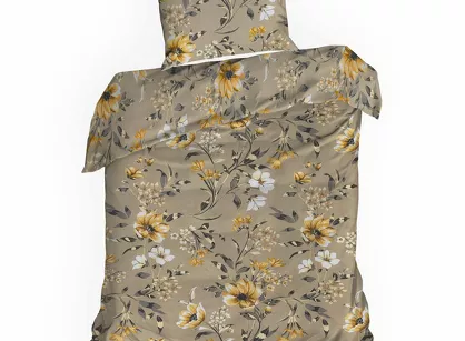 Pościel bawełniana 140x200 EMY ciemny beż z wzorem polnych kwiatów z kolekcji Classic