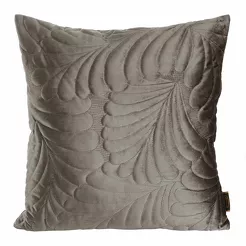 Poszewka welwetowa 45x45 RIA 4 ciemny beż przeszywana grubą nicią zdobiona wzorem liści