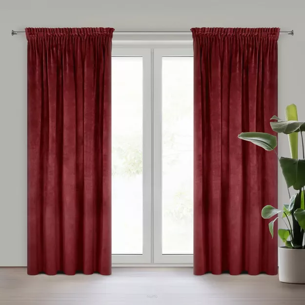 Zasłona na taśmie 140x270 VILLA welwetowa ciemne bordo o aksamitnej strukturze