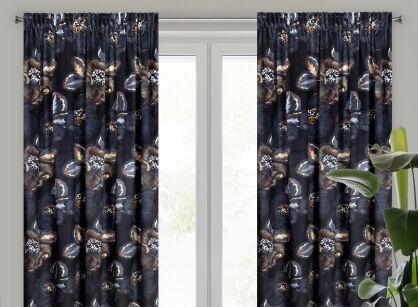 Zasłona gotowa na taśmie 140x270 PEONIA 2 czarna popielata Limited Collection