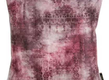 Poszewka dekoracyjna 45x45 LEN 19 bordowa kremowa z dodatkiem lnu przecierany nadruk z lamówką na brzegach