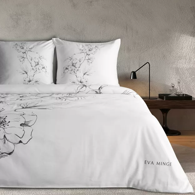Pościel z makosatyny 160x200 FLAVIA Eva Minge biała czarna wzór kwiatowy Premium