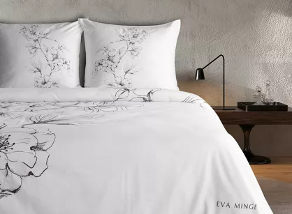 Pościel z makosatyny 160x200 FLAVIA Eva Minge biała czarna wzór kwiatowy Premium