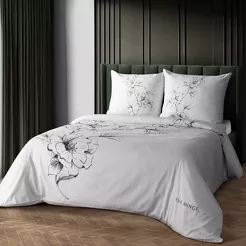 Pościel z makosatyny 160x200 FLAVIA Eva Minge biała czarna wzór kwiatowy Premium