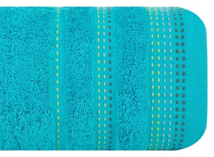 Ręcznik 70x140 POLA turkusowy z kolorową bordiurą zakończoną stebnowaniem 500 g/m2