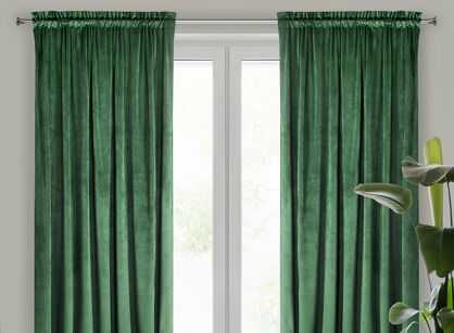 Zasłona na taśmie 140x270 MELANIE welwetowa ciemna zieleń o aksamitnej strukturze
