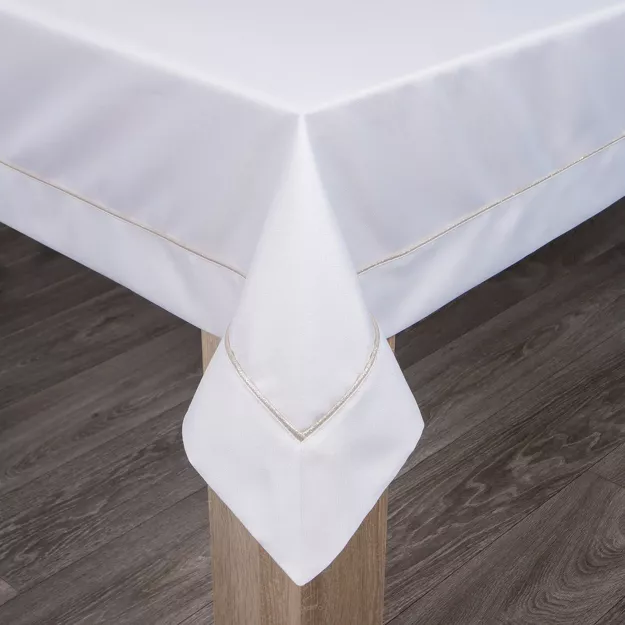 Obrus elegancki 145x280 MADELE biały zdobiony złotą lamówką