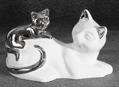 Figurka dekoracyjna 20x11x12 CAT 1 biała kotki ze srebrnym akcentem