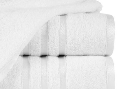 Ręcznik bawełniany 50x90 MADI biały z błyszczącą bordiurą w pasy 
