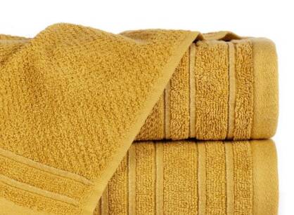 Ręcznik bawełniany 70x140 GLORY 3 musztardowy w delikatne paski przeszywane srebrną nicią