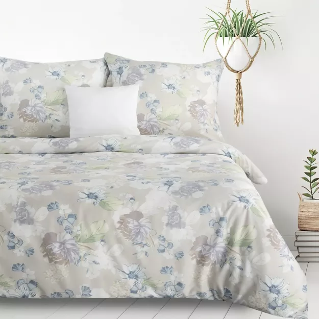 Pościel z mikrowłókna 140x200 JULIA beżowa z wzorem kwiatów Design 91