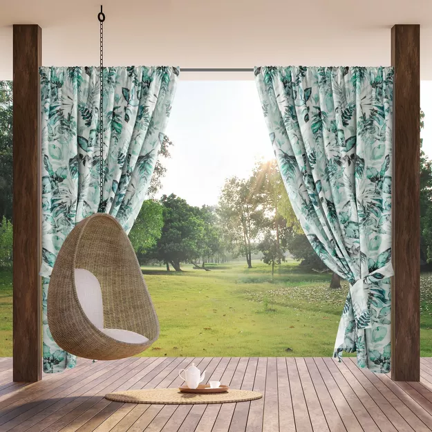 Zasłona na taras 155x200 GARDEN 2 w tunelu biała z stalowym wzorem kwiatowym wodoodporna