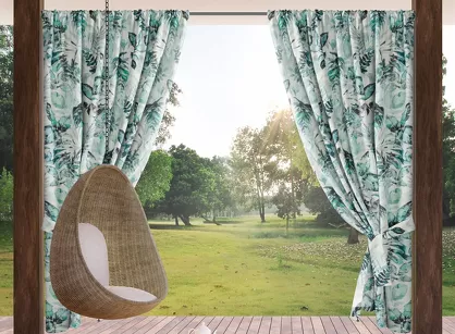 Zasłona na taras 155x200 GARDEN 2 w tunelu biała z stalowym wzorem kwiatowym wodoodporna