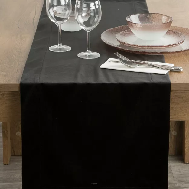 Bieżnik welwetowy 40x140 MELINDA czarny wykończony mankietem