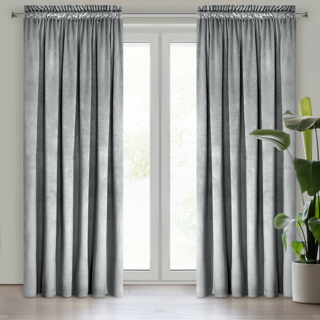 Zasłona na taśmie 140x270 MELANIE welwetowa srebrna o aksamitnej strukturze