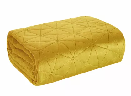 Narzuta welwetowa 200x220 LUIZ 3 musztardowa pikowana w geometryczny wzór