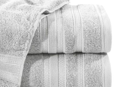 Ręcznik bawełniany 70x140 JUDY srebrny z delikatną bordiurą z błyszczącą srebrną nicią
