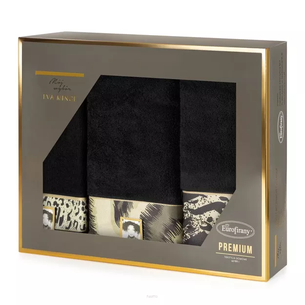 Komplet Ręczników EVA 24 Eva Minge czarne z drukowaną bordiurą z wzorem zwierzęcym 500 g/m2