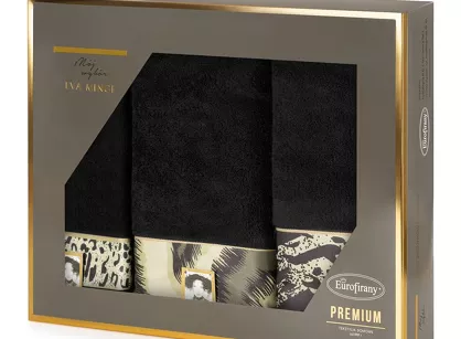 Komplet ręczników EVA 24 Eva Minge czarne z drukowaną bordiurą z wzorem zwierzęcym