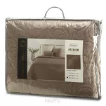 Narzuta jednokolorowa 220x240 LEN 4 brązowa pikowana w ornamentowy wzór imitująca len - 6