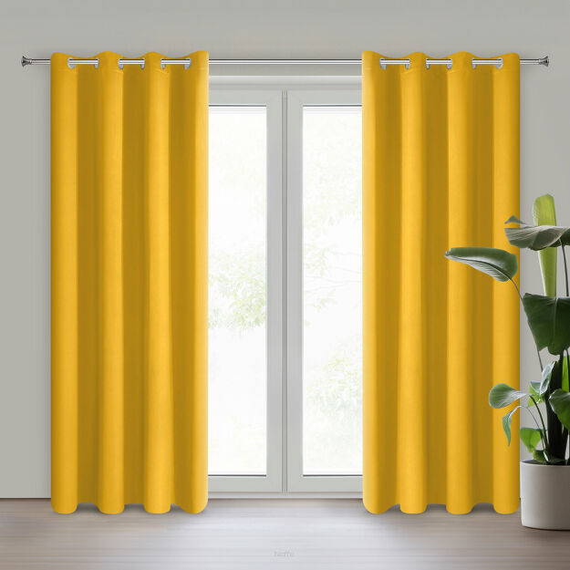 Zasłona na przelotkach 135x250 LOGAN zaciemniająca musztrdowa jednokolorowa z półmatowej tkaniny