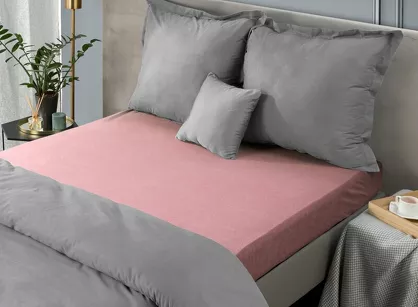Prześcieradło z bawełny frotte z gumką pudrowe 160x200 Design 91