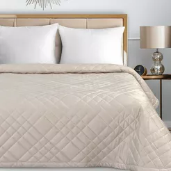 Narzuta welwetowa 170x210 RIA 6 kremowa przeszywana grubą nicią zdobiona wzorem geometrycznym