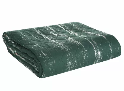 Narzuta z mikrofibry 170x210 BLINK 1 ciemna zieleń pikowana ze srebrnym przecieranym wzorem Design 91