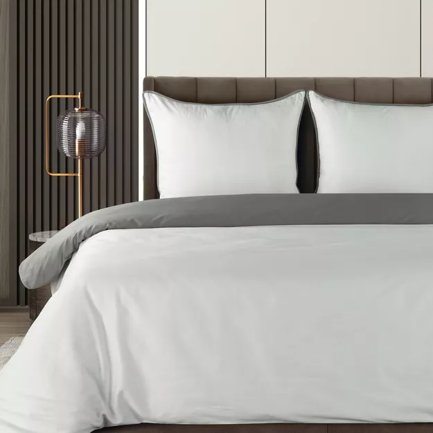 Pościel z makosatyny 160x200 LUNARA biała stalowa z ozdobnym sznurem pasmanteryjnym