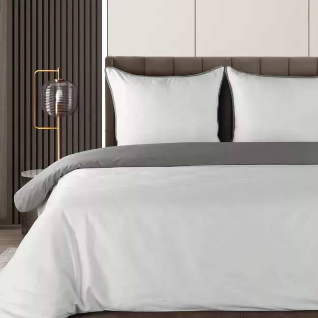 Pościel z makosatyny 160x200 LUNARA biała stalowa z ozdobnym sznurem pasmanteryjnym