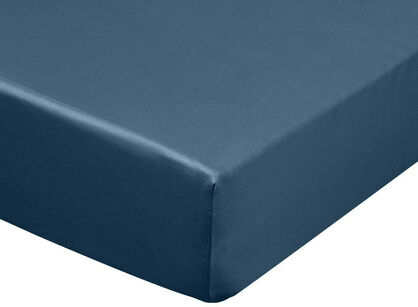 Prześcieradło z satyny bawełnianej z gumką DINA granatowe 160x200 z kolekcji Diva Line