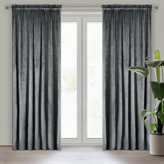 Zasłona na taśmie 140x270 MELANIE welwetowa grafitowa o aksamitnej strukturze