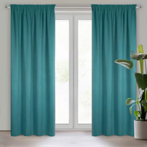 Zasłona na taśmie 130x300 CARLO zaciemniająca typu blackout ciemny turkus z tkaniny strukturalnej