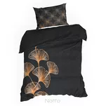 Pościel z makosatyny 160x200 VICTORI 10 czarna ze złotym nadrukiem liści miłorzębu Limited Collection - 4