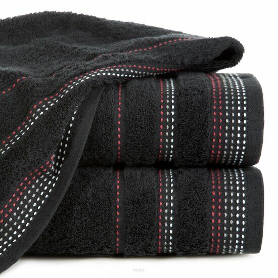 Ręcznik bawełniany 30x50 POLA czarny z kolorową bordiurą zakończoną stebnowaniem