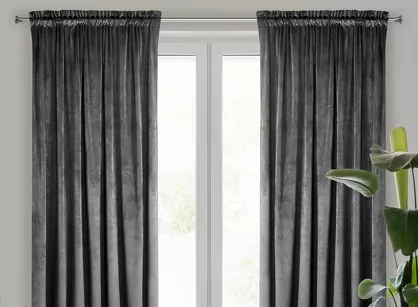 Zasłona na taśmie 140x270 MELANIE welwetowa czarna o aksamitnej strukturze