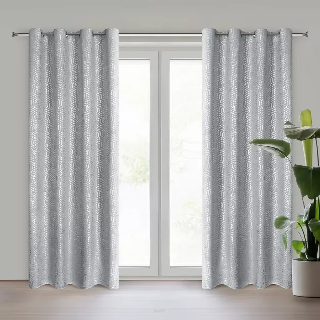 Zasłona na przelotkach 140x250 SEMI srebrna geometryczny srebrny wzór