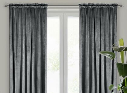 Zasłona na taśmie 140x270 MELANIE welwetowa grafitowa o aksamitnej strukturze