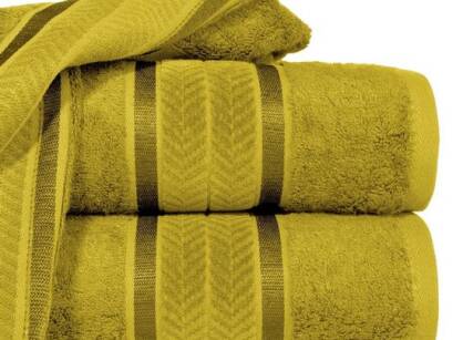 Ręcznik żakardowy 50x90 MIRO musztardowy bambusowy z lśniącymi paskami z kolekcji Premium