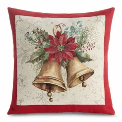 Poszewka świąteczna 45x45 1331 gobelinowa naturalna z wzorem gwiazdy betlejemskiej i dzwoneczków