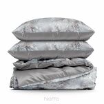 Pościel z makosatyny 160x200 PREMIUM 31 biała jasny popiel kwiatowy wzór Premium - 7