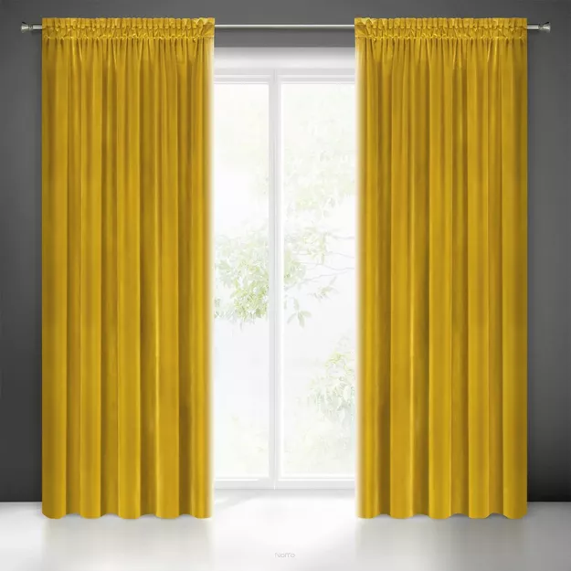Zasłona na taśmie 140x270 SAMANTA welwetowa musztardowa o subtelnym połysku