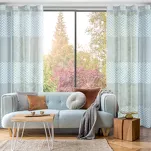 Zasłona na przelotkach ESTERI niebieska z matowej tkaniny zdobiona puszystą geometryczną aplikacją - 8