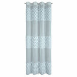 Zasłona na przelotkach ESTERI niebieska z matowej tkaniny zdobiona puszystą geometryczną aplikacją - 10