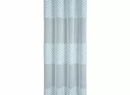 Zasłona gotowa na przelotkach ESTERI niebieska z matowej tkaniny zdobiona puszystą geometryczną aplikacją