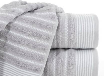 Ręcznik bawełniany 50x90 LEO srebrny z wyrazistą bordiurą w pasy Design 91