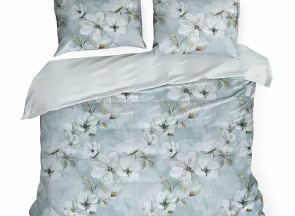 Pościel satynowa 160x200 SPRING 89 błękitna z wzorem kwiatowym z kolekcji Classic