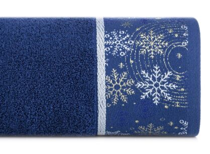 Ręcznik świąteczny 50x90 CAROL 2 niebieski z żakardową bordiurą z gwiazdkami złotymi i białymi