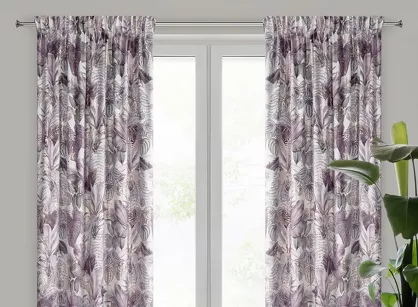 Zasłona na taśmie 140x270 DAVOS 2 welwetowa złoty nadruk egzotycznych liści